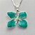 CONJUNTO FOLHEADO A PRATA COM 50 MILÉSIMOS + VERNIZ DIAMOND - CONJUNTO COM CORRENTE VENEZIANA 45CM -BRINCOS DE PINO E PINGENTES EM FLORES ESMALTADAS VERDE 16X19MM - PRA111 - Imagem 2