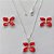 CONJUNTO FOLHEADO A PRATA COM 50 MILÉSIMOS + VERNIZ DIAMOND - CONJUNTO COM CORRENTE VENEZIANA 45CM - BRINCOS DE PINO E PINGENTES EM FLORES ESMALTADAS VERMELHAS 19X16MM - PRA135 - Imagem 1