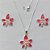 CONJUNTO FOLHEADO A PRATA COM 50 MILÉSIMOS + VERNIZ DIAMOND - CONJUNTO COM CORRENTE VENEZIANA 45CM - BRINCOS DE PINO E PINGENTES EM FLORES ESMALTADAS ROSAS 24X21MM - PRA138 - Imagem 1