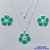CONJUNTO FOLHEADO A PRATA COM 50 MILÉSIMOS + VERNIZ DIAMOND - CONJUNTO COM CORRENTE VENEZIANA 45CM - BRINCOS DE PINO E PINGENTES EM FLORES ESMALTADAS VERDE COM BRANCO 24X22MM - PRA165 - Imagem 1