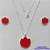 CONJUNTO FOLHEADO A PRATA COM 50 MILÉSIMOS + VERNIZ DIAMOND - CONJUNTO COM CORRENTE VENEZIANA 45CM - BRINCOS DE PINO FLOR ESMALTADA 14MM E PINGENTE EM FLOR ESMALTADA VERMELHO 20MM - PRA227 - Imagem 1