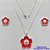 CONJUNTO FOLHEADO A PRATA COM 50 MILÉSIMOS + VERNIZ DIAMOND - CONJUNTO COM CORRENTE VENEZIANA 45CM - BRINCOS DE PINO FLOR ESMALTADA 15MM E PINGENTE EM FLOR ESMALTADA VERMELHA / BRANCA 22MM - PRA243 - Imagem 1