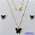 CONJUNTO FOLHEADO A OURO(CJA1056) - BANHADO COM 5 MILÉSIMOS + VERNIZ DIAMOND - CONJUNTO COM CORRENTE VENEZIANA 45CM E BRINCOS DE PINO COM PINGENTE BORBOLETA PRETA 13MM- OURO308 - Imagem 1