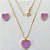 CONJUNTO FOLHEADO A OURO - BANHADO COM 5 MILÉSIMOS + VERNIZ DIAMOND - (CJDK01) CONJUNTO COM BRINCOS DE PINO CORAÇÃO ESMALTADO E PINGENTE CORAÇÃO ESMALTADO LILÁS 15MM - OURO385 - Imagem 1