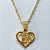 GARGANTILHA FOLHEADA A OURO 5 MILÉSIMOS + VERNIZ DIAMOND - CORRENTE CADEADO 45CM E PINGENTE CORAÇÃO VAZADO COM CORAÇÃO COM ZIRCÔNIAS 11MM - OURO824 - Imagem 2