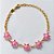 PULSEIRA FOLHEADA A OURO - BANHADO COM 5 MILÉSIMOS + VERNIZ DIAMOND - PULSEIRA COM ESTRELAS ROSAS EM ACRÍLICOS 16CM + EXTENSOR E FECHO LAGOSTA - OURO862 - Imagem 1
