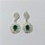 BRINCO FOLHEADO A PRATA COM 50 MILÉSIMOS + VERNIZ DIAMOND - BRINCO DE PINO BASE FOLHA VAZADA E PINGENTE FLOR COM ZIRCÔNIA VERDE 36MM - PRA954 - Imagem 1