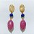 BRINCO FOLHEADO A OURO - BANHADO COM 5 MILÉSIMOS + VERNIZ DIAMOND - BRINCO BASE OVAL VAZADA E PEDRA OVAL NATURAL ROSA 26MM - OURO1222 - Imagem 1