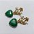 BRINCO FOLHEADO A OURO - BANHADO COM 5 MILÉSIMOS + VERNIZ DIAMOND - BRINCO BASE FLORES E PEDRA NATURAL VERDE LISTRADA 18MM - OURO1231 - Imagem 2