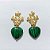 BRINCO FOLHEADO A OURO - BANHADO COM 5 MILÉSIMOS + VERNIZ DIAMOND - BRINCO BASE FLORES E PEDRA NATURAL VERDE LISTRADA 18MM - OURO1231 - Imagem 1