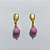 BRINCO FOLHEADO A OURO - BANHADO COM 5 MILÉSIMOS + VERNIZ DIAMOND - BRINCO DE PINO BASE GOTA E PEDRA NATURAL LILÁS 10MM - OURO1236 - Imagem 1