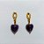 BRINCO FOLHEADO A OURO - BANHADO COM 5 MILÉSIMOS + VERNIZ DIAMOND - BRINCO DE PINO BASE VAZADA E PEDRA NATURAL AMETISTA CORAÇÃO ROXA 14MM - OURO1239 - Imagem 1