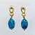 BRINCO FOLHEADO A OURO - BANHADO COM 5 MILÉSIMOS + VERNIZ DIAMOND - BRINCO DE PINO BASE VAZADA E PEDRA NATURAL AZUL 18MM - OURO1359 - Imagem 1