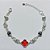 PULSEIRA FOLHEADA A PRATA COM 50 MILÉSIMOS + VERNIZ DIAMOND - PULSEIRA COM ELEMENTOS VAZADOS, ESFERAS LISTRADAS E TREVO TIPO VAN CLEEF VERMELHO - TAMANHO: 18CM + EXTENSOR - PRA1009 - Imagem 1