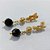 BRINCO FOLHEADO A OURO - BANHADO COM 5 MILÉSIMOS + VERNIZ DIAMOND - BRINCO DE PINO BASE FLOR E COM ESFERA E PEDRA SINTÉTICA PRETA SEXTAVADA 12MM - OURO1375 - Imagem 2