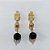 BRINCO FOLHEADO A OURO - BANHADO COM 5 MILÉSIMOS + VERNIZ DIAMOND - BRINCO DE PINO BASE FLOR E COM ESFERA E PEDRA SINTÉTICA PRETA SEXTAVADA 12MM - OURO1375 - Imagem 1