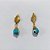 BRINCO FOLHEADO A OURO - BANHADO COM 5 MILÉSIMOS + VERNIZ DIAMOND - BRINCO DE PINO BASE FOLHA E OLHO GREGO AZUL CLARO 8MM - OURO1431 - Imagem 1