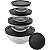 Conjunto 5 potes Vidro Redondos Tampa Plástica Preta Euro - Imagem 1