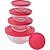 Conjunto 5 Potes de Vidro Redondos Tampa Euro Vermelho - Imagem 1