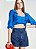 BLUSA COLCCI CROPPED COM BABADOS E MANGAS BUFANTES - AZUL BOUCHER - Imagem 1
