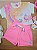 Conjunto Infantil Menina Blusa Cropped E Short Unicórnio Natural E Rosa Cinti - Imagem 1
