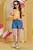 Conjunto de Blusa Boxy em Meia Malha com Shorts em Jeans Infanti Infantil Menina - Imagem 1