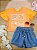 Conjunto de Blusa Boxy em Meia Malha com Shorts em Jeans Infanti Infantil Menina - Imagem 1