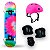 Skate Semi Profissional Colorido Rosa Verde Azul + Kit Proteção Rosa - Bel - Imagem 1