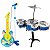 Kit Banda Infantil Bateria Guitarra Microfone Azul Meninos Meninas Irmãos Gêmeos Amigos - Imagem 1