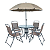 Conjunto de Mesa com Tampo de Vidro para Jardim 6Peças Cadeiras Dobráveis e Guarda Sol Marrom -Kala - Imagem 1