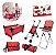 Kit Carrinho De Boneca Infantil 5 Peças Vermelho Importway Com Cadeira, Bercinho, Mochila E Acessórios - Imagem 1