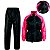 Conjunto Capa de Chuva Feminina para Motociclista Nylon Traveller Com Bolso Forrado Preto com Rosa Tamanho M - Pioneira - Imagem 1