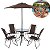 Conjunto Jardim 6 Peças Mesa Vidro 4 Cadeiras Dobráveis Guarda-sol Marrom Para Varanda Piscina Área Externa - Imagem 1