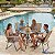 Conjunto Jardim 6 Peças Mesa Vidro 4 Cadeiras Dobráveis Guarda-sol Bege Para Varanda Piscina Área Externa - Imagem 4