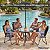 Conjunto Jardim 6 Peças Mesa Vidro 4 Cadeiras Dobráveis Guarda-sol Preto Para Varanda Piscina Área Externa - Imagem 4