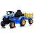 Trator Elétrico Infantil 12v Azul Com Carreta Pá Controle Remoto Luz Som Pedal Frente Ré Bateria Recarregável - Imagem 2