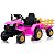 Trator Elétrico Infantil 12v Rosa Com Carreta Pá Controle Remoto Luz Som Pedal Frente Ré Bateria Recarregável - Imagem 2
