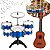Kit Musical Infantil Azul Com Bateria E Violão Brinquedo Instrumentos Musicais Para Crianças A Partir De 3 Anos - Imagem 1