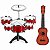 Kit Musical Infantil Vermelho Com Bateria E Violão Brinquedo Instrumentos Musicais Para Crianças A Partir De 3 Anos - Imagem 2