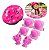 Kit Proteção Infantil Ajustável Rosa Com Capacete Joelheira Cotoveleira Munhequeira Para Bicicleta Patins Skate - Imagem 1