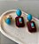 Conjunto Brinco e Anel Borgonha e Turquesa Banho Ouro 18k - Imagem 1