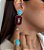 Conjunto Brinco e Anel Borgonha e Turquesa Banho Ouro 18k - Imagem 2
