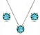 Conjunto colar e brincos com cristais gotas redondas azuis - Imagem 1