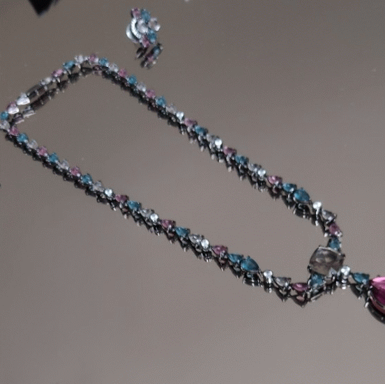 Conjunto colar gargantilha e brincos pino com zircônias color - Imagem 7