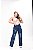 Calça Wide Leg Jeans Feminina Azul Escura Destroyed Top Moda - Imagem 4