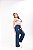 Calça Wide Leg Jeans Feminina Azul Escura Destroyed Top Moda - Imagem 5