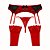 Conjunto Sensual Vermelho com Cinta-Liga em Tule Preto, Calcinha Fio e Meias 7/8 - Imagem 1