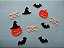 100 apliques para Halloween caveira chapéu de bruxa morcego e abóbora 2,5 cm - Imagem 1