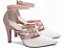 Sandália Scarpin Branco para Noiva com Salto Médio 9cm em Napa Rosê e Tiras Metalizadas Rosê Elegante AVS 66082A - Imagem 1