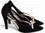 Scarpin Specchio Preto Torricella Salto Fino 9cm com Laço Metalizado Ouro AVS 67076A - Imagem 1